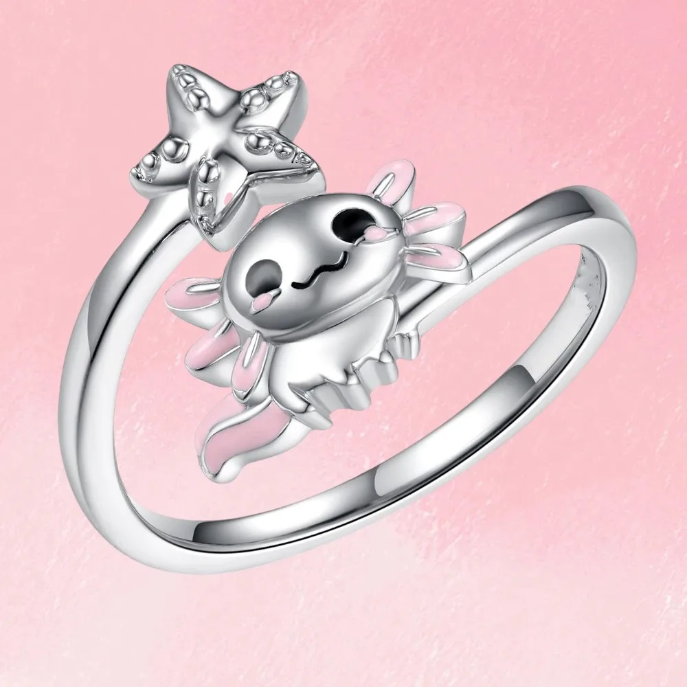 1pc Axolotl Ring Cut Axolotl Adjustable Rings Animal Valentine's Day Birthday Party Gift Jewelry rings for women