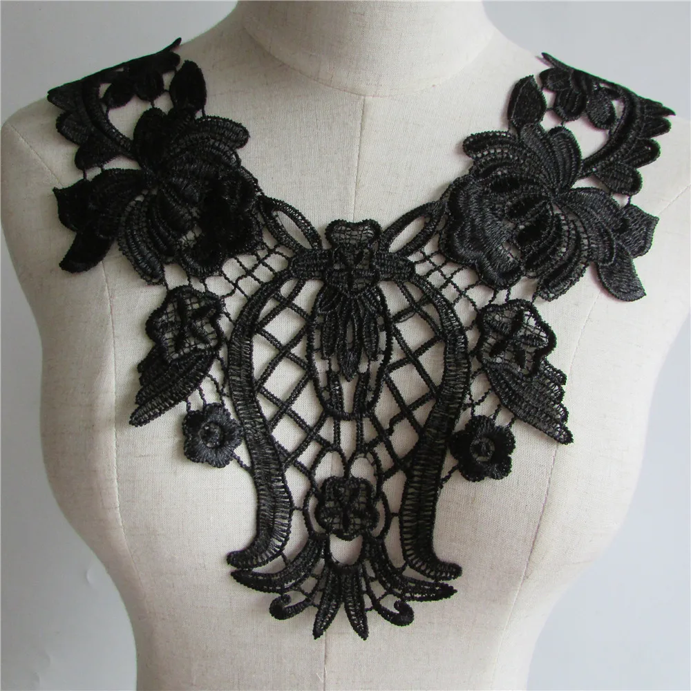 

Fake Collar Craft Embroidered Fabric Flower Lace Sewing Applique Black Lace Neckline DIY Shirt Detachable Collar Accessory