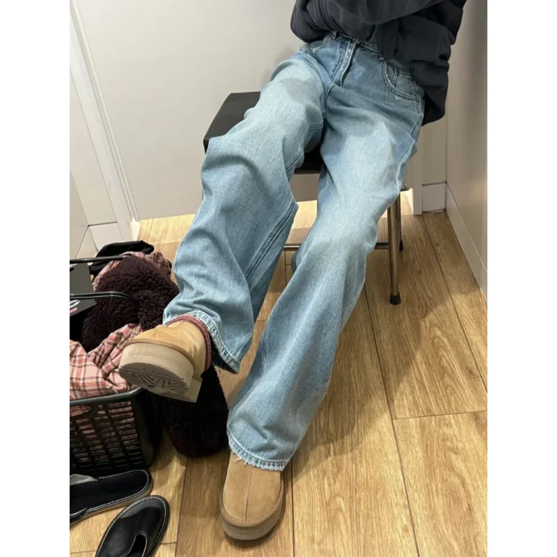 여성용 하이 웨이스트 얇은 청바지, 전체 길이 와이드 레그 데님 바지, Y2K 녹색 파란색 느슨한 바지, ZMZBCH 패션, 여름 신상