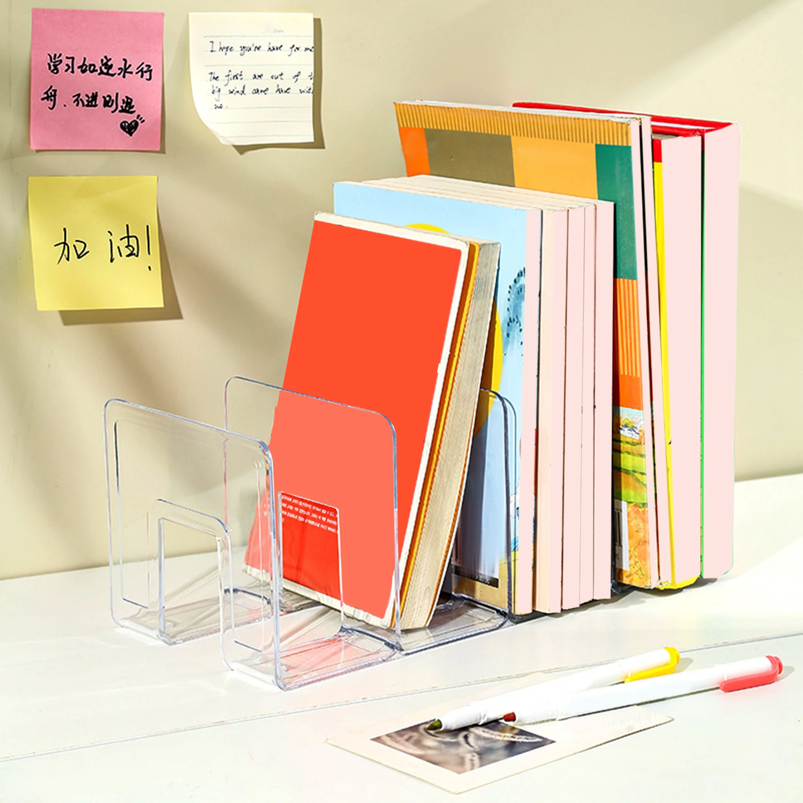 Acrylic Book Organizer Holder Stand 4 Compartment Bag Closet Shelf Divider Bookshelf Tabletop Transparent Four Frames