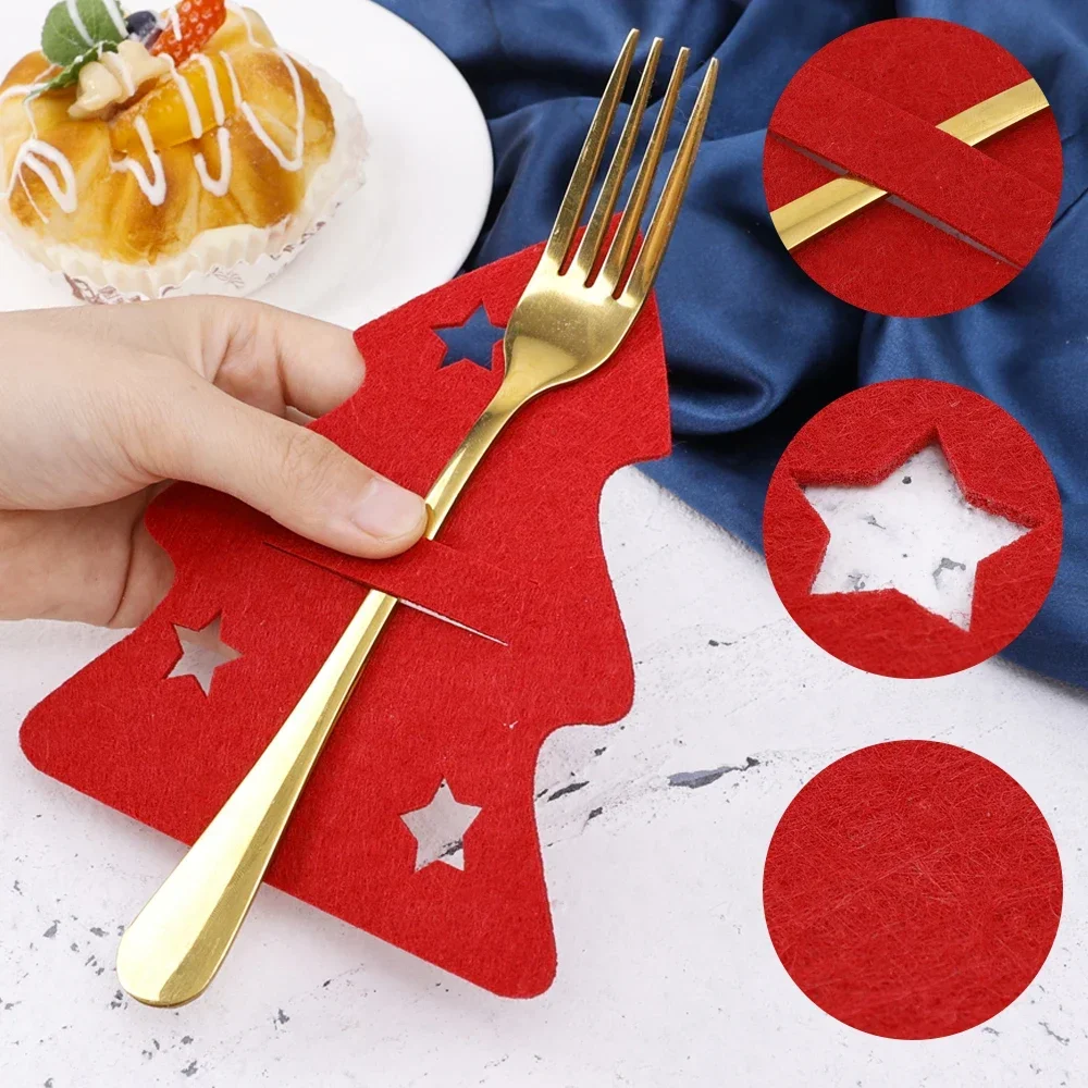 Christmas Tree Cutlery Knife Fork Cover Table Decorations Home Kitchen Tableware Decors Xmas Dinnerware Wrapping Bag 10/1Pcs