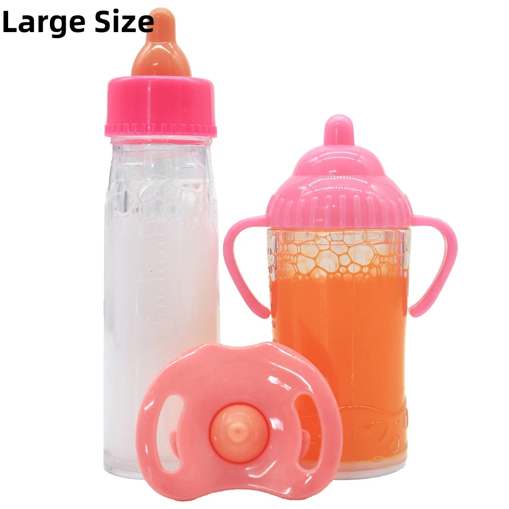thumbnail image 1 of Juego de biberones para muñecas, cochecito de juguete para el cuidado del bebé, 2 biberones de leche y jugo con chupete de juguete, accesorios para muñecas, 1 of 5