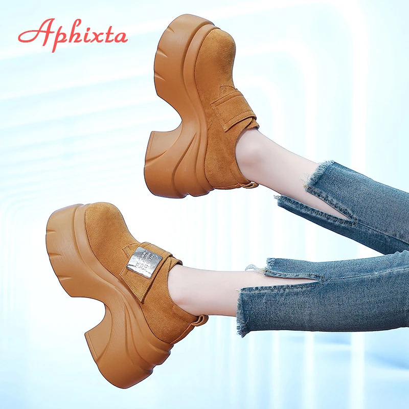 Aphixta 8cm Chunky Heel Women Ankle Boots Metal Decoration Hook Loop Woman High Heel Pumps Platform Height Increasing Footwear
