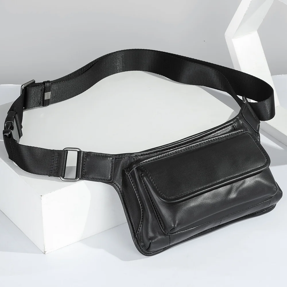 

Men's Chest Bag Cowhide Waist Pack Zipper Shoulder Bags Belt Male Cross Body Side Sling Travel Business Casual