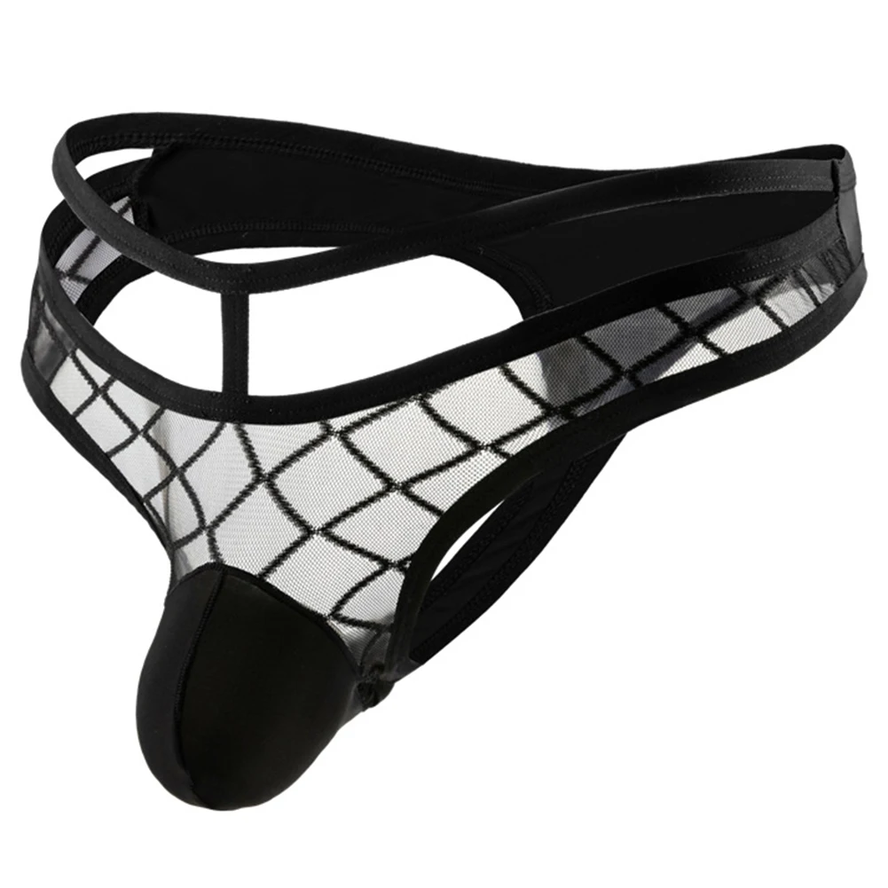 

Men's Thong See Through T-string Diamond Mesh Low Waist U Convex Big Bag Briefs Breathable Underpants Sexy Erotic Panties