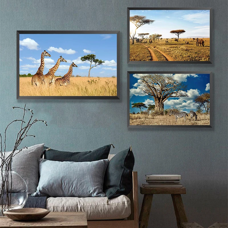 

Wildlife Elephant Lion Poster Restaurant, Living Room, Bedroom Decoration Painting Frameless Canvas Printing