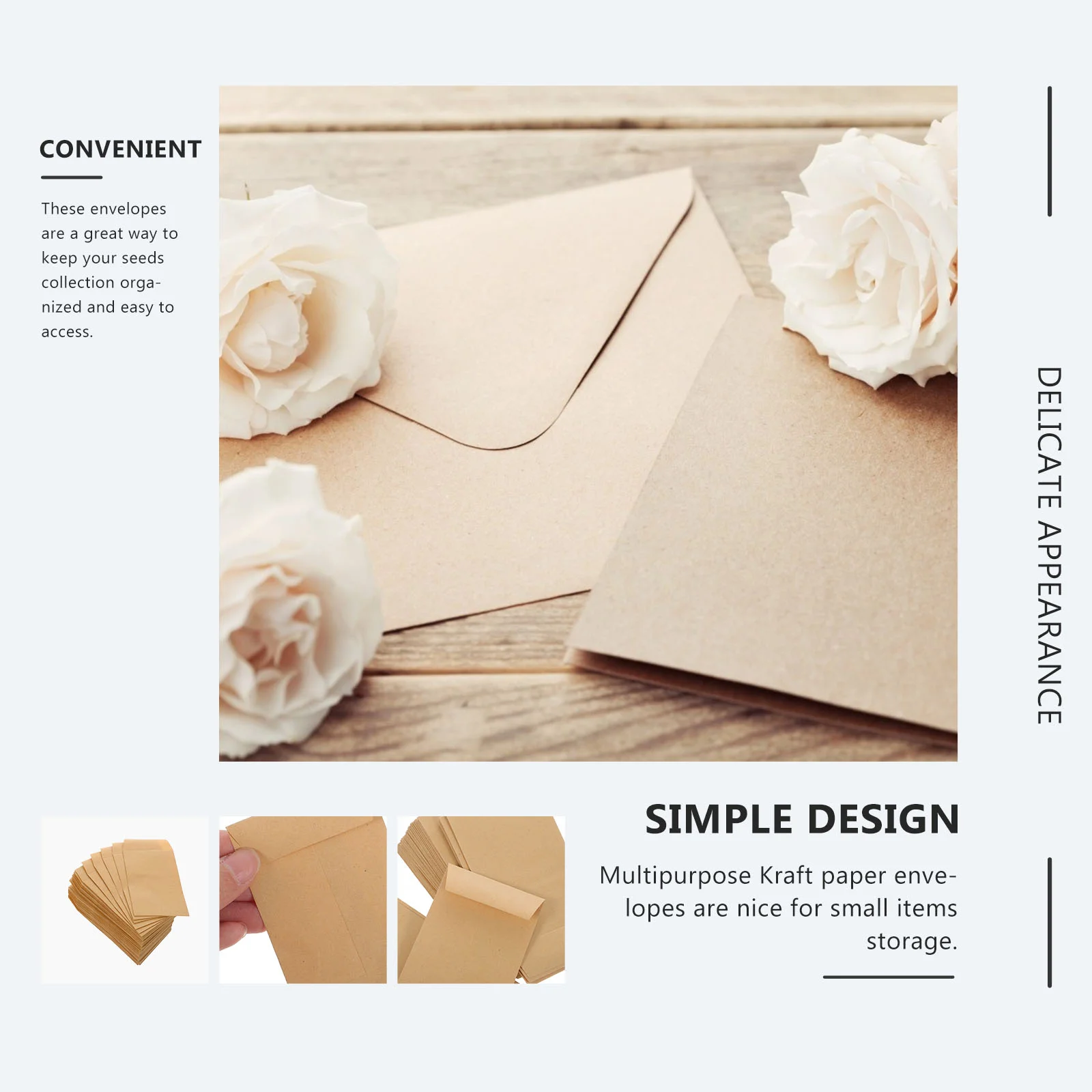 Kraft Paper Envelopes 100pcs Kraft Envelopes Mini Envelopes Seeds Packet for Storing Small Items Material sheet