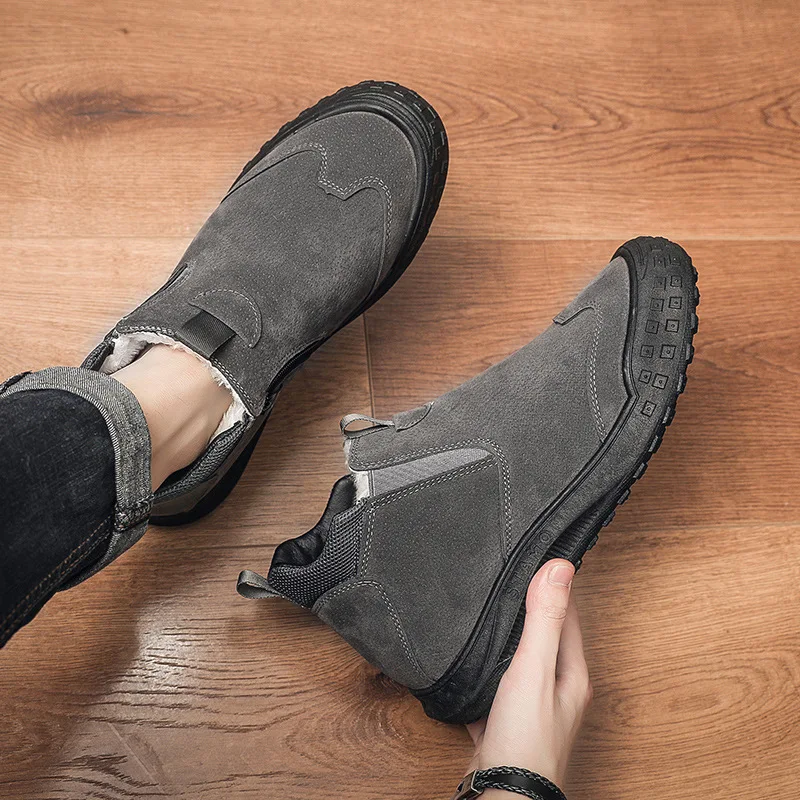 Thick-soled Lightweight Winter Men Shoes Slip-on Cold-proof Ankle Boots Plus Velvet Warm Outdoor Casual Non-slip Male Snow Boots