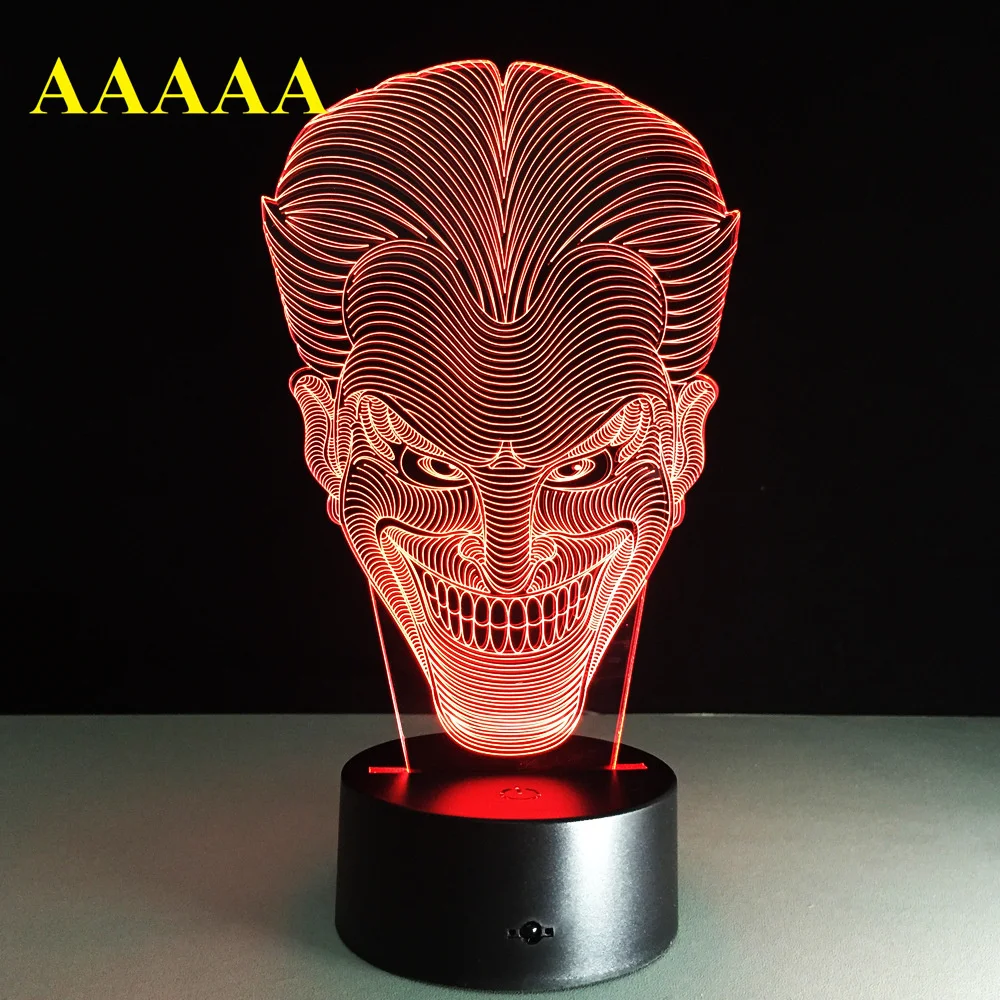 

Костюмы на Хэллоуин для детей подарок Джек улыбающееся лицо 3D лампа персонажа фильма Смеющийся Джокер настольная светодиодный светильник с 7 цветов ночной Светильник Прямая доставка