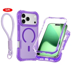 Enhanced Magnetic Charging Clear Case with Wrist Strap and Shockproof Bumper - iPhone 15 Plus (Violet)