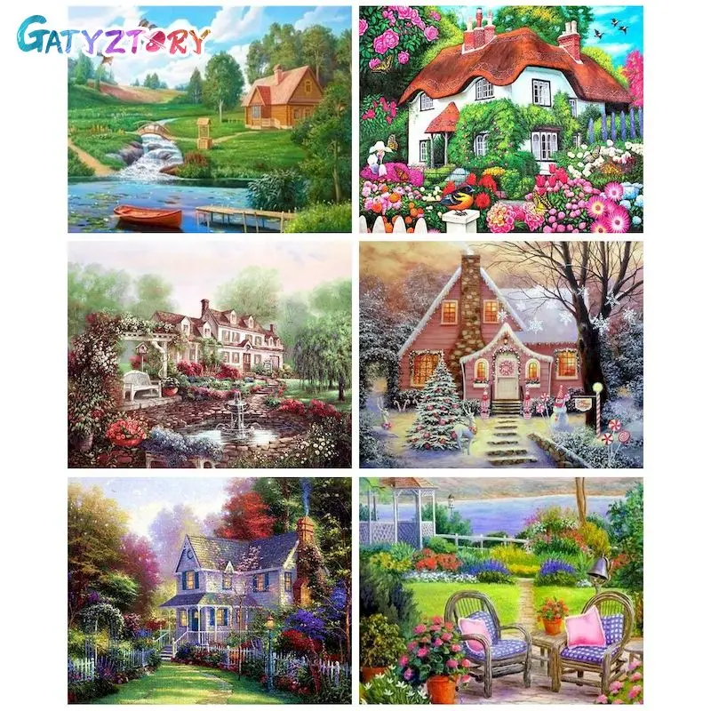 

GATYZTORY Paint By Number House Drawing On Canvas Hand Painted Painting Art Gift DIY Pictures By Numbers Scenery Kits Home Decor