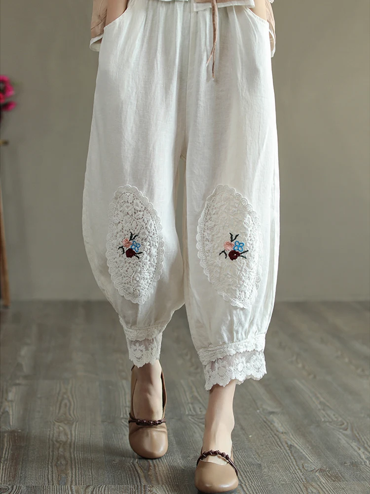 Women-Casual-Harem-Pants-New-2023-Summer-Vintage-Flower-Embroidered ...