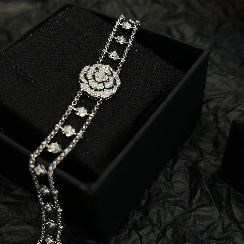 S55fa7981e2ee496cab493ecf7a7e253af Aazuo Fine Jewelry Real 18K Pure White Gold Real Diamond H SI Luxuly Rose Flower Bracelet Gifted For Women Birthday Party Au750