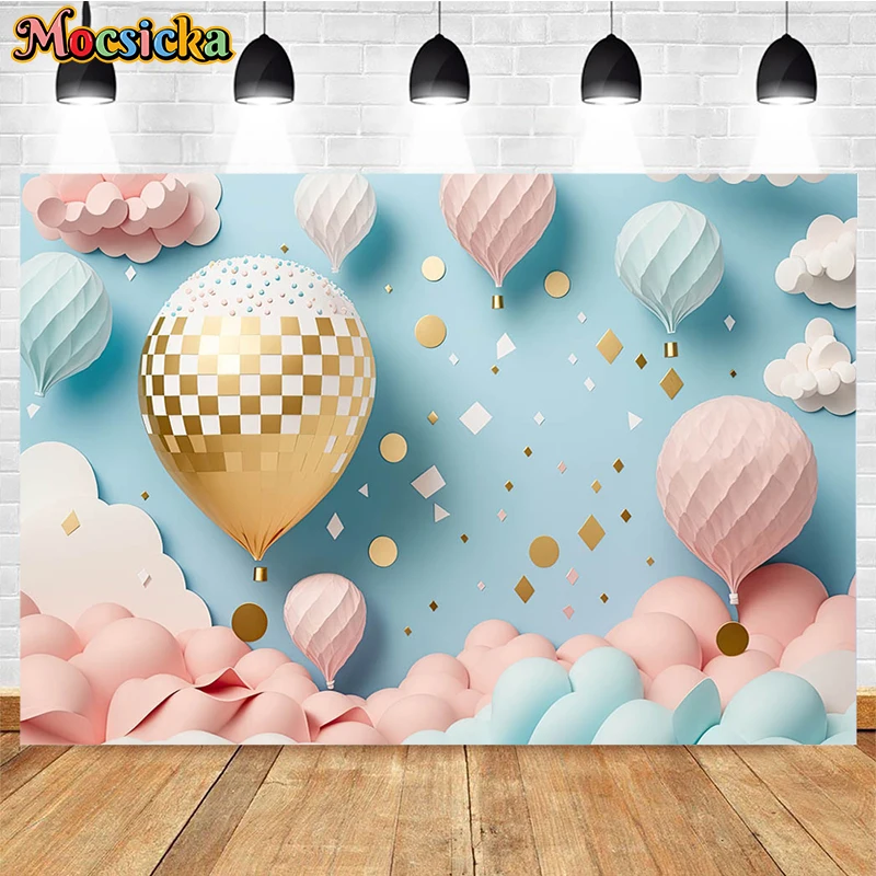 

Mocsicka 3D Hot Air Balloon Backdrop For Baby Cake Smash Photography Background Colorful Clouds Background For Photo Studio