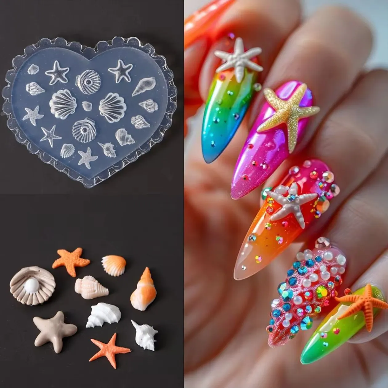 Tulip Sea Shell Rabbit Goldfish Starfish 3D Acrylic Nail Mold 1pc Nail Decorations DIY Silicone Manicure Mold Art nail art mold