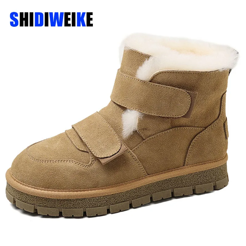 

SDWK Fluffy Fur Cow Suede Snow Boots Women Winter Warm Plush Shoes Platform Ankle Botas Mujer Hook & Loop Ski Cotton Boots