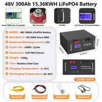 Batterie LiFePO4 48V 300AH 15Kwh, batterie solaire domestique au lithium 51.2V 100AH 150AH 200AH, 6000+ cycles, pour stockage d'énergie domestique, stock UE 2