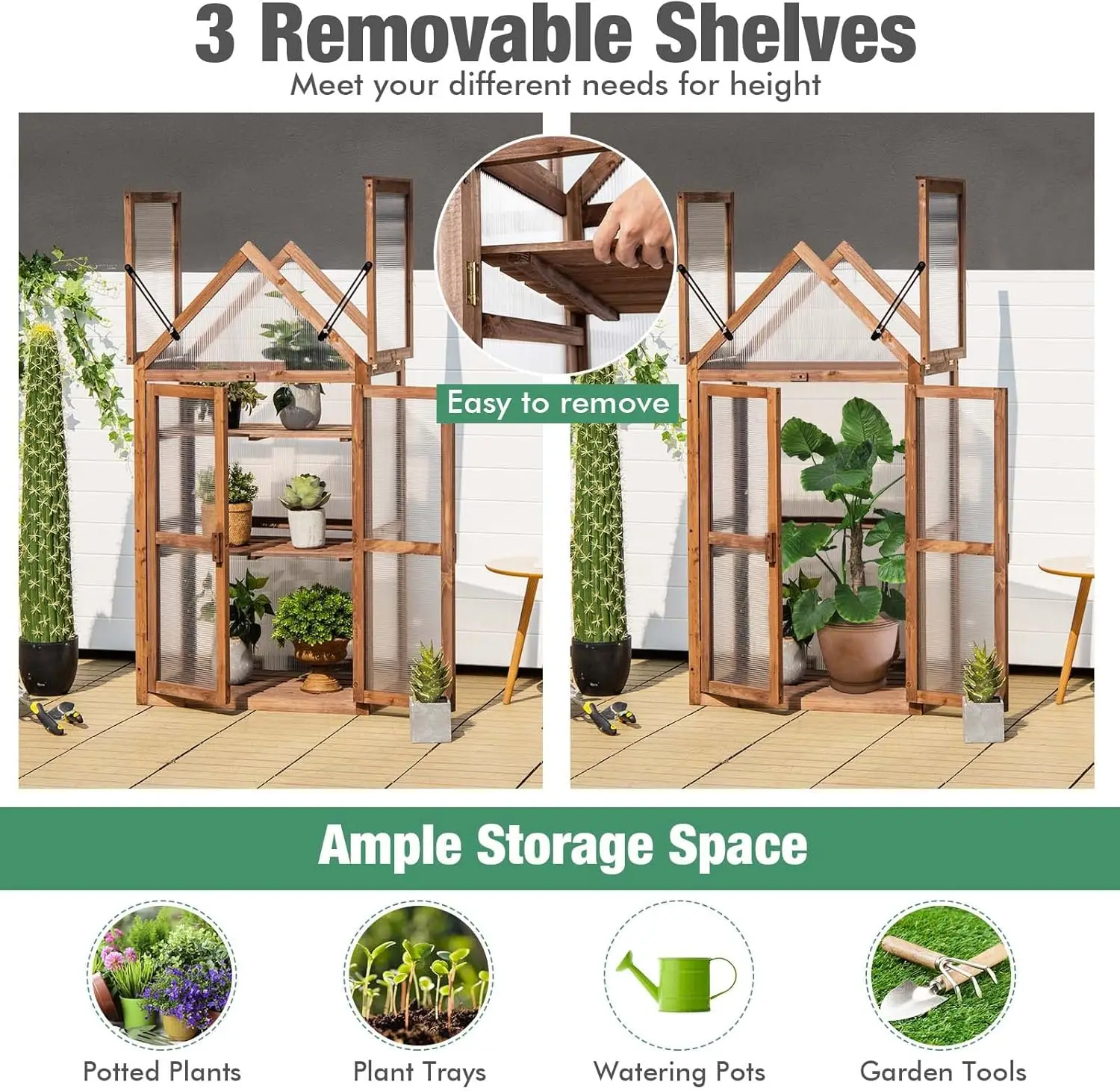 Wooden Cold Frame Greenhouse with Raised Planter Shelf 4