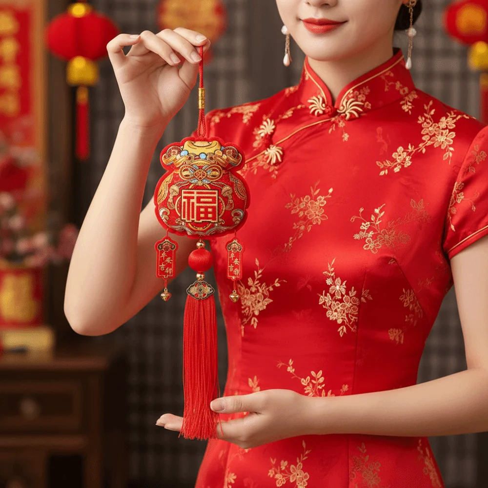 The God of Fortune Chinese New Year Decoration Red 2026 Year of The Horse Spring Festival Decorations Embroidered Traditional