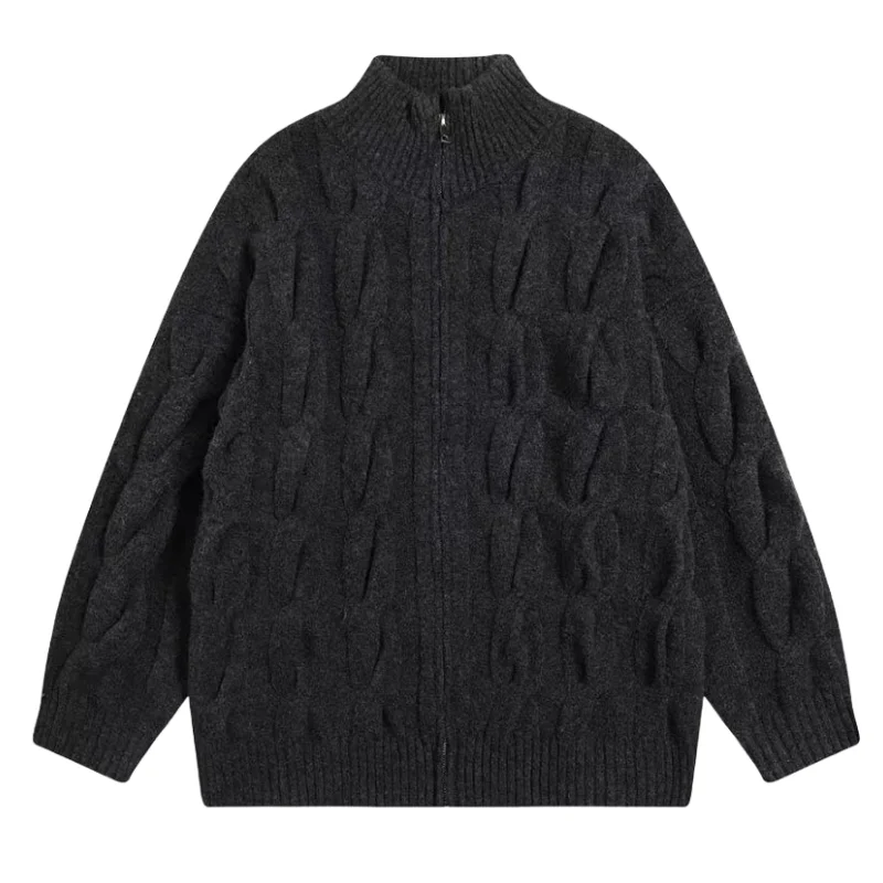 봄과 가을 남성 패션 트렌드 미국 레트로 고급 니트 가디건 야외 종합 트레이닝 스포츠 가디건