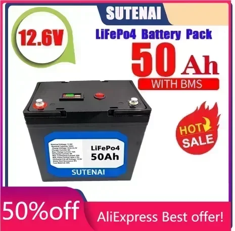 

2024 new Batería de fosfato de hierro y litio LiFePO4 12V 50Ah, batería BMS integrada para sistema energía Solar