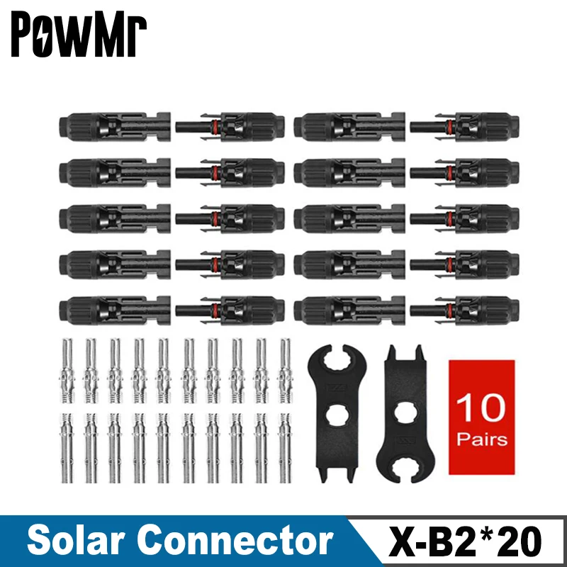 Powmr 10 20 Pares Conector do Painel Solar Macho e Feminino Mais Par Chave Inglesa Apto para Seções Transversais de Cabo Solar 2.5 Mm2 6.6.0 Mm2 Ip67 Novo