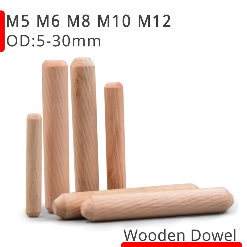 M5 M6 M8 M10 M12 Wooden Dowel Cabinet Drawer Round Fluted Wood Craft Pins Rods Set Furniture Fitting Wooden Dowel Pin 50/100pcs wooden dowel pins