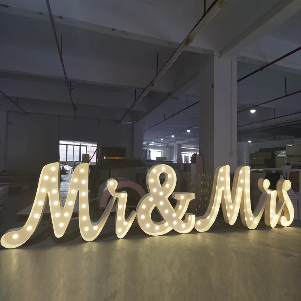 

Romantic Mr And Mrs Acrylic White Birthday Number Marquee Lights Letter With LED For Party wedding Used