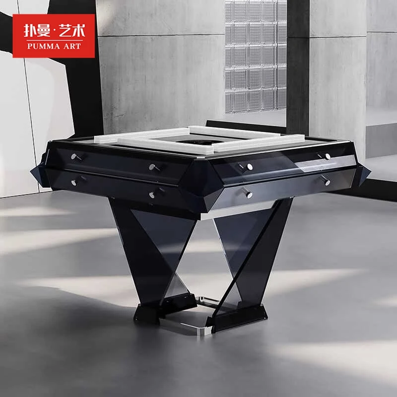 Crystal mahjong table steel protective glass automatic Black Warrior mahjong machine High-end clubhouse club table