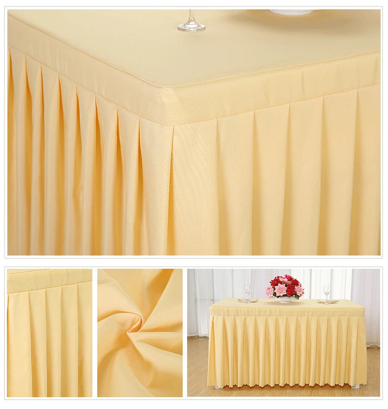 Tischdecke Box Cover Ganzer Tisch Hochzeit Rechteck mit Rock Swag Rüschen Stil Party Hotel Treffen Bankett Show Dekoration – Detail 8
