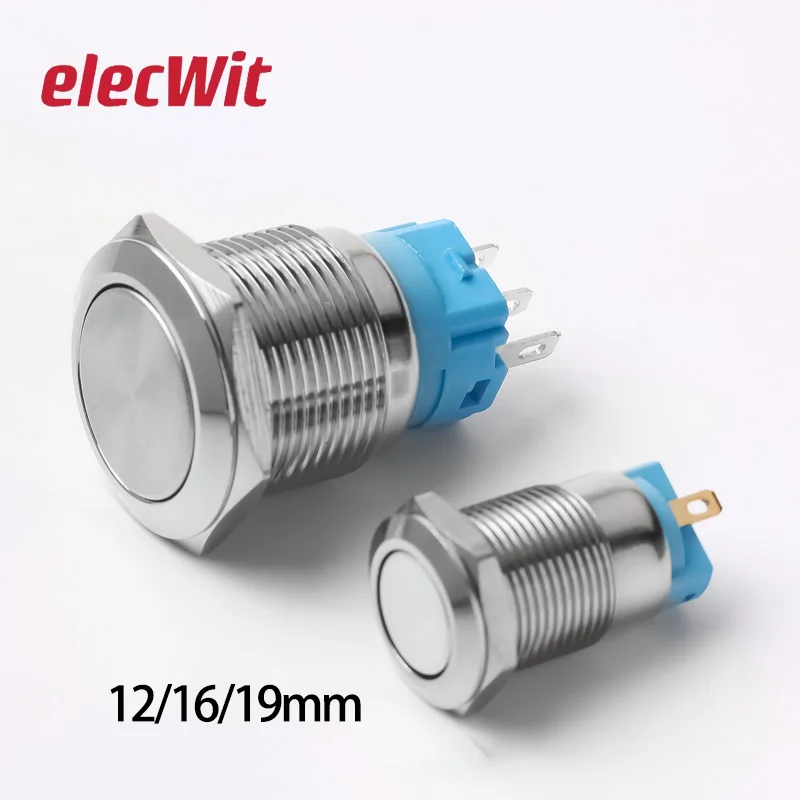 

5pcs 19mm Flat Head Momentary Metal Push Button Switch Self-reset Self-locking Latching Without LED 12v