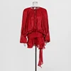 TWOTWINSTYLE Solid Loose Short Dresses For Women Round Neck Long Sleeve High Waist Spliced Lace Up Chic Dress Female Fashion 6