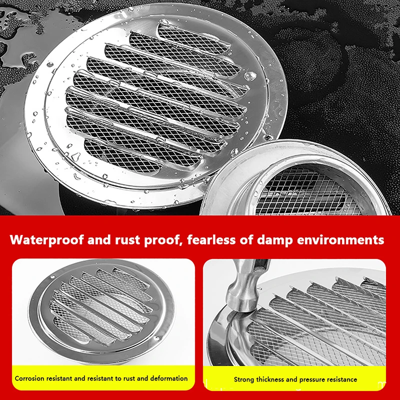 Round Stainless Steel Air Vent Grille 70/80/100/120MM Insect Protection Home Exterior Wall Ducting Ventilation Tool