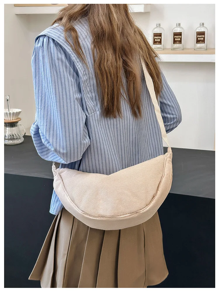 Sac bandoulière femme en velours côtelé – Style rétro, sac épaule décontracté et tendance