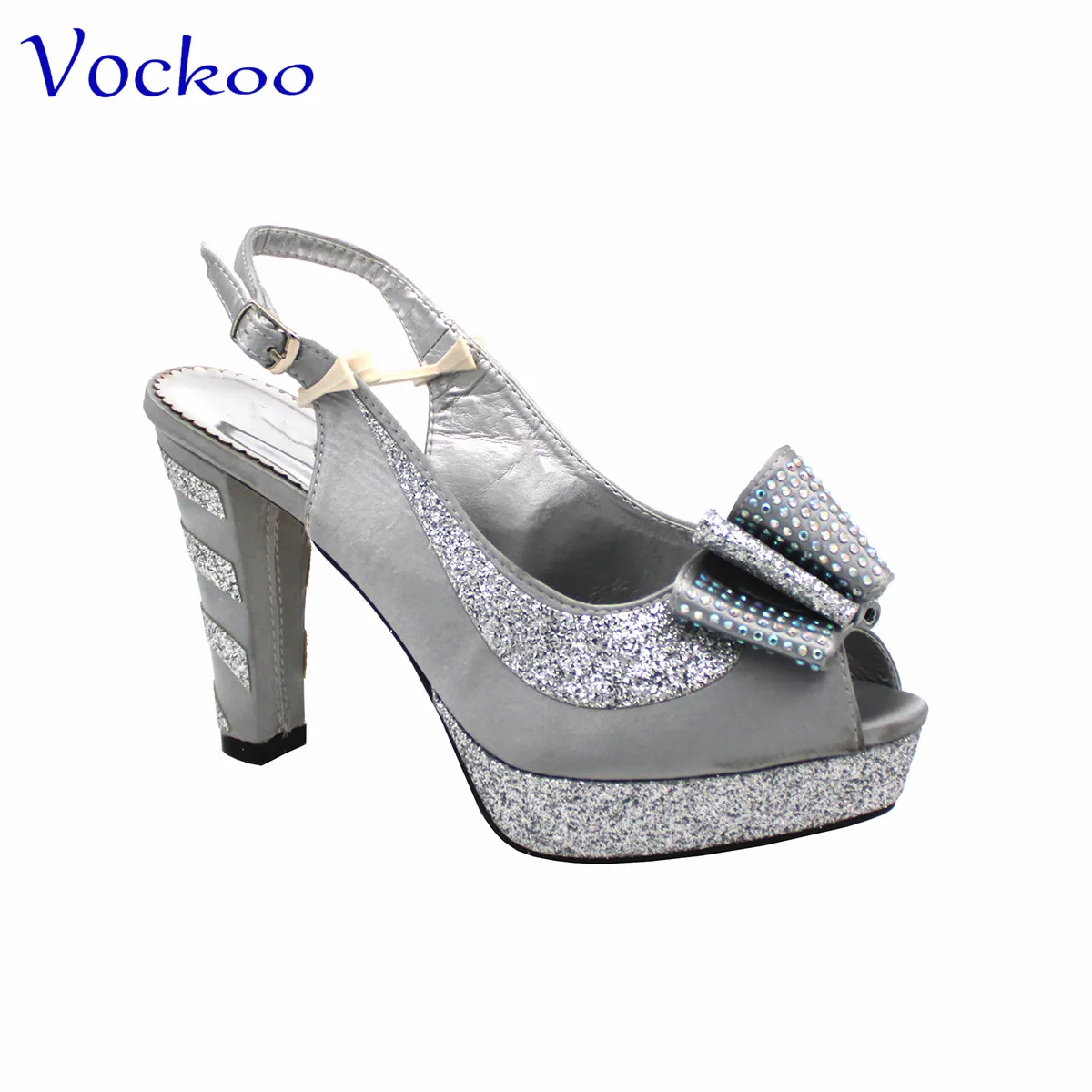 2023 Silver  Color New Design African Women Shoes and Bag Set Super High Heels for Garden Party