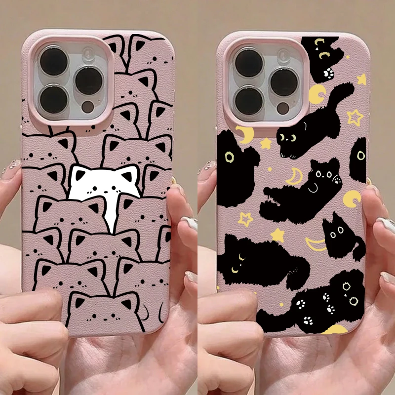 Black Cat PU Leather Silicone Phone Case