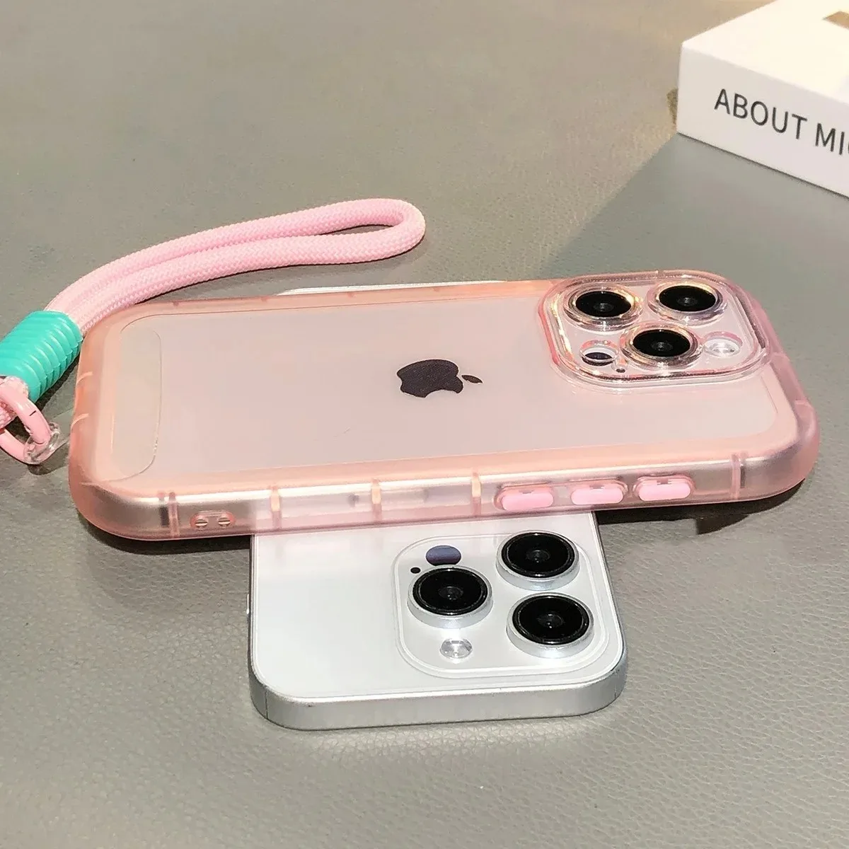 Transparent Candy Color Silicone Wrist Strap Phone Case with Lanyard