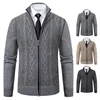 Men's Fleece Lined Thickened Stand Collar Knitted Cardigan Winter New Style Korean Version Loose Fit Long Sleeve Casual Wear