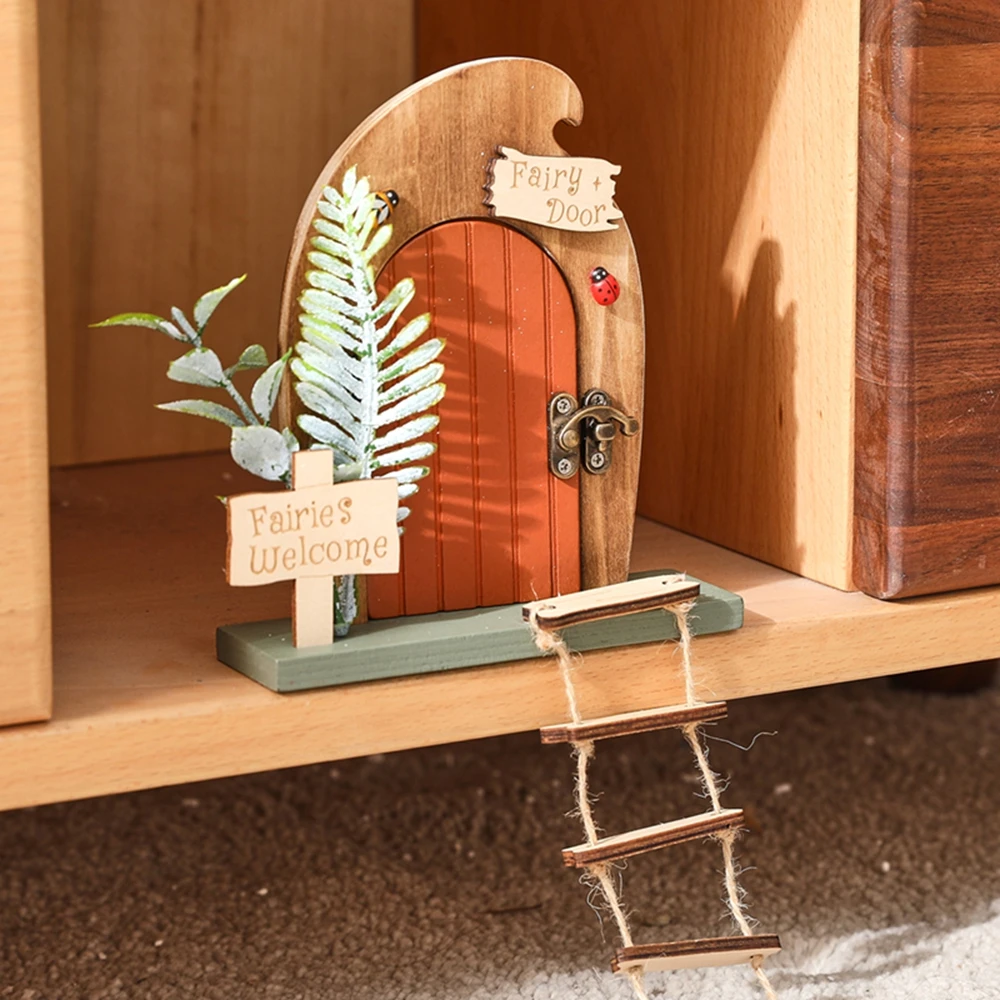 Hölzernes Outdoor-Feentür-Set Cartoon-Deko Puppenhaus-Spielzeug Märchenhafter Balkon-Dekorationsartikel Hängende Verzierung Geschenk – Detail 7