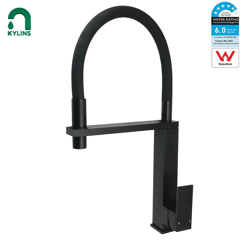 

KYLINS faucet bathroom accessories Pull Out Spray Silicon Hose Kitchen Mixer Faucet Square Laundry Black Sink Tap. KSQ509.BL