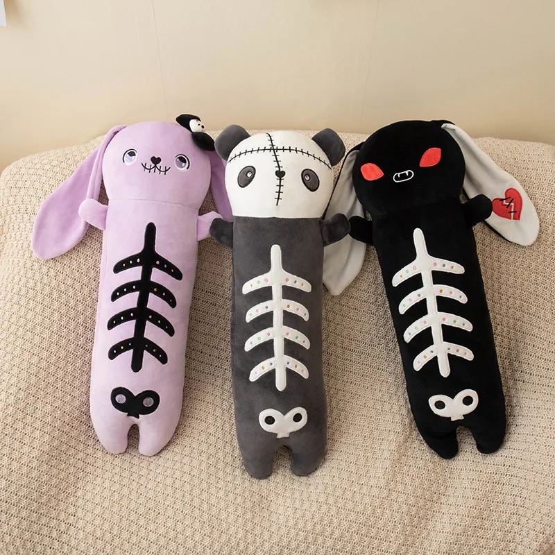 60cm Dark Serie Bunny Panda Plush Long Pillow Cute Demon Rabbit Gothic Skull Panda Doll Stuffed Animal Halloween Decor Xmas Gift