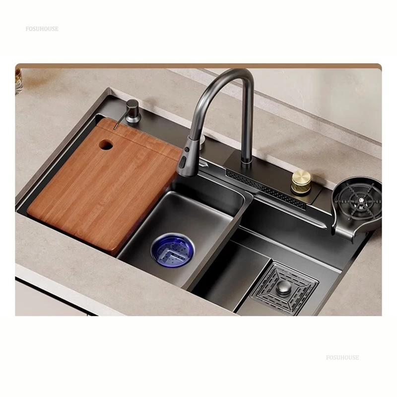 Creative Raindance Waterfall Sinks for Hotel Modern Thickened Metal Durable Kitchen Sink Simple Designer Kitchen Sinks for Farm