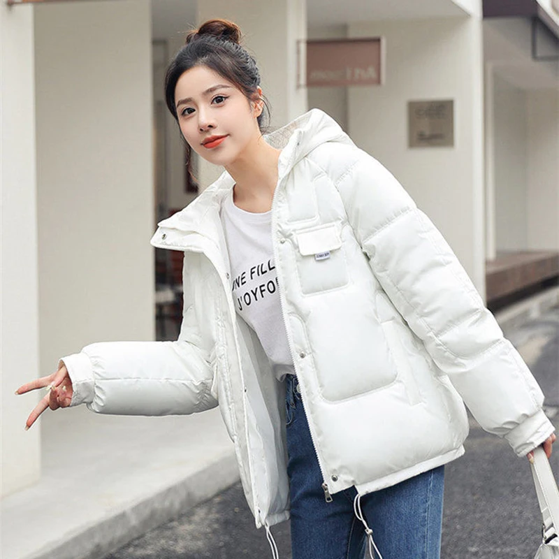 

Hooded Down Jacket for Women, Cotton-Padded Overcoat, Warm Parker Coat, Korean Loose Short Bread Clothes, New 2023 Autumn Winter