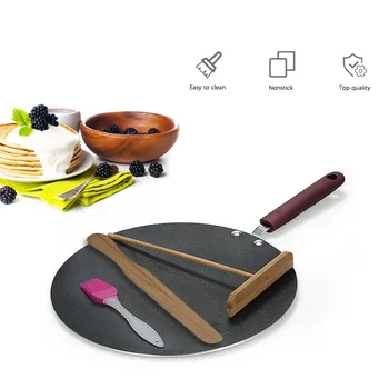 Padella per pancake Padella piatta per crepe in lega di alluminio con spalmatore e spatola Piastra per crepe padella piatta 1