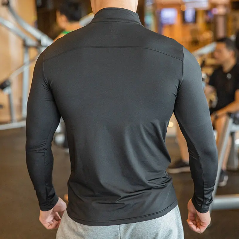 Men Slim Fit Track Top Men's Half Zipper Stand Collar Sports T-shirt with Long Sleeves for Running Fitness Training Breathable 2