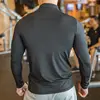 Men Slim Fit Track Top Men's Half Zipper Stand Collar Sports T-shirt with Long Sleeves for Running Fitness Training Breathable 2
