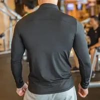 Men Slim Fit Track Top Men's Half Zipper Stand Collar Sports T-shirt with Long Sleeves for Running Fitness Training Breathable 2