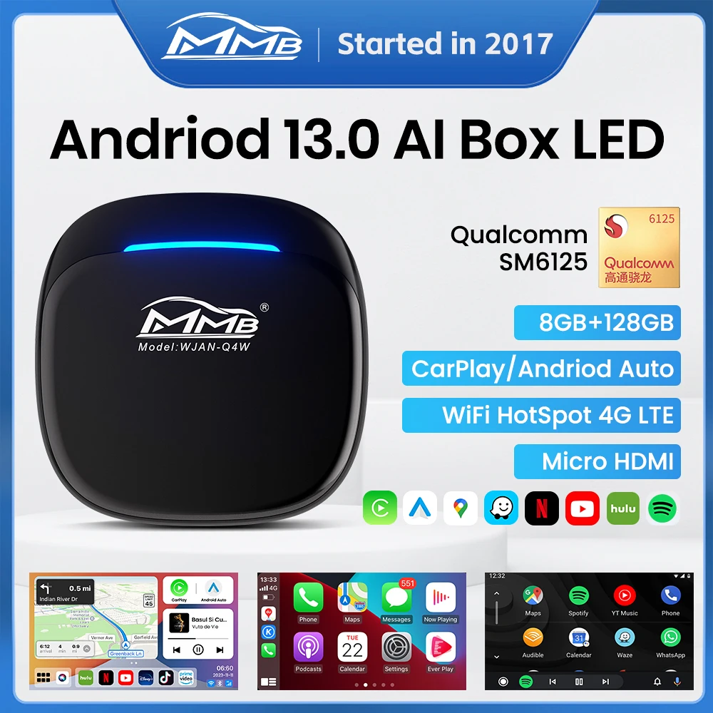 MMB CarPlay AI Box 8+128G Qualcomm 6125 8-Core Android 13