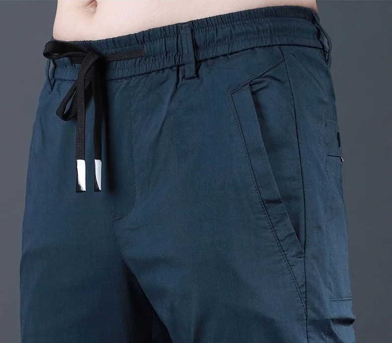 Summer Black Pants Men Casual Sport Pencil Pants Fashion Korean Style Slim Fit Elastic Waist Drawstring Jogging Trousers