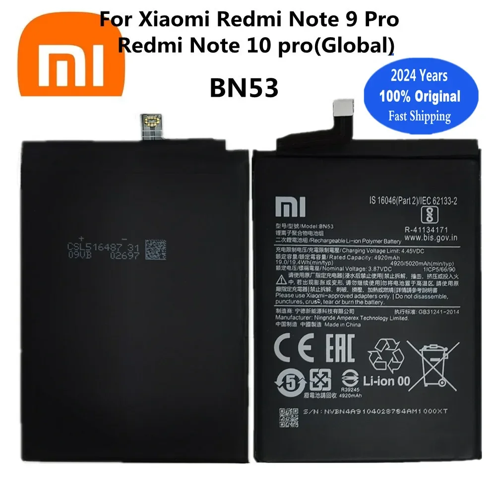 

2024 Years BN53 Original Battery For Xiaomi Redmi Note 10 pro Note10 / Redmi Note 9 Pro Note9 Bateria Battery Fast Shipping